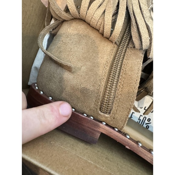 Ash Paquito Sandals Womens Size 8.5 Beige Fringe Gladiator Leather Studded Zip - Picture 11 of 14